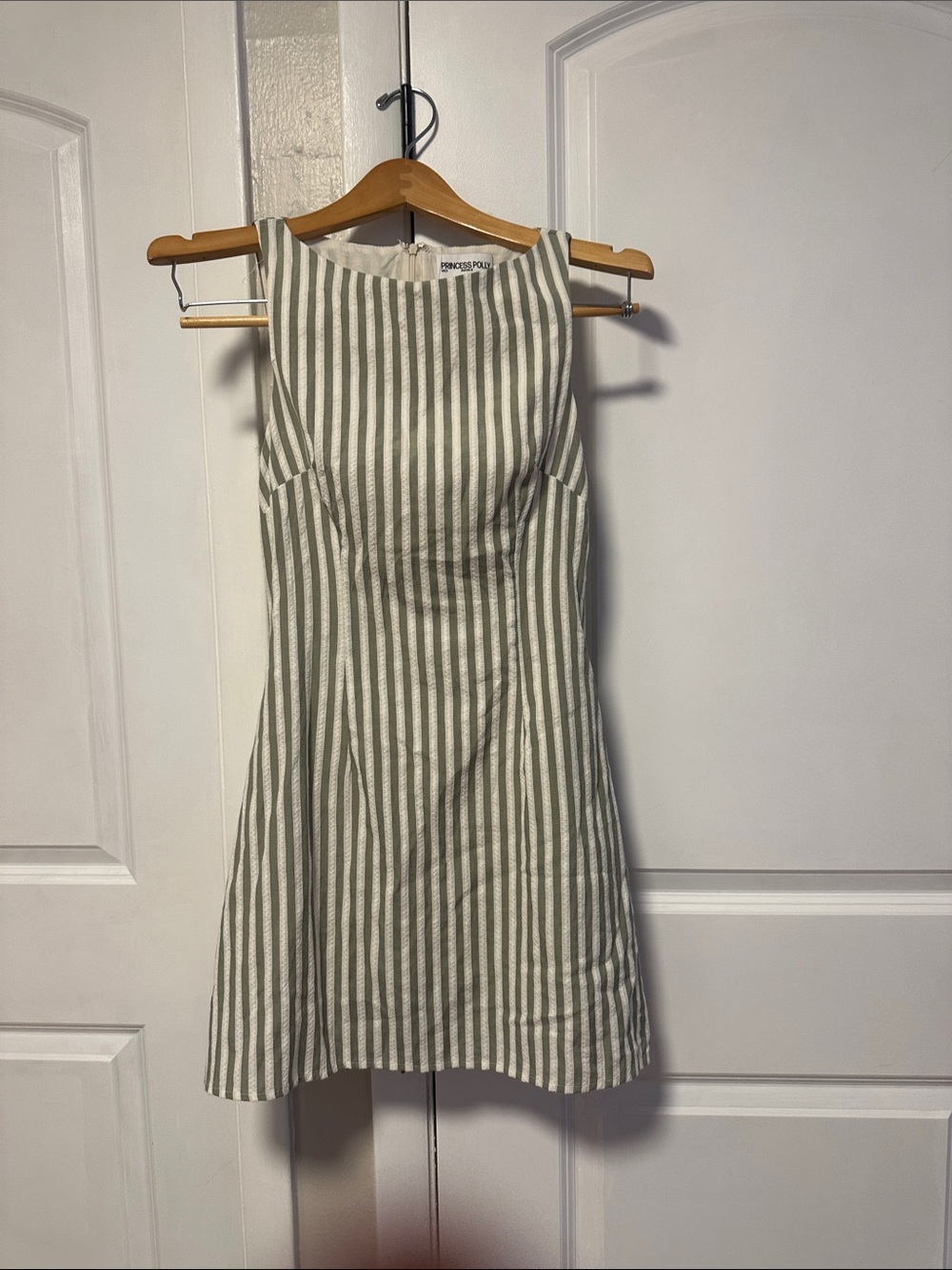 Sleeveless Striped A-Line Dress - Green & White
